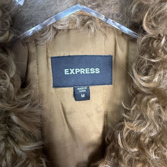 Express Vintage Y2K Dyed Lamb Trimmed Suede Jacket Tan Coat Sz Medium - Picture 5 of 10